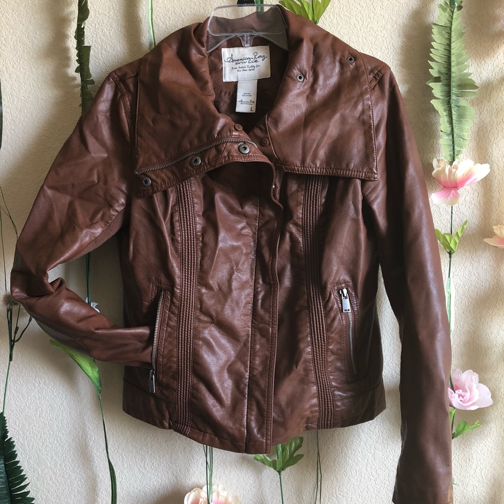 Dark Brown Faux Leather Jacket